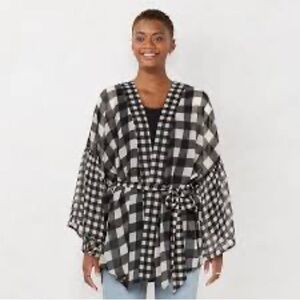LC Lauren Conrad Kimono (without belt) Black & White Gingham One size fits most